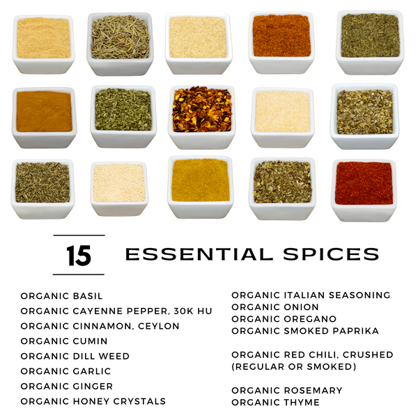 ORGANIC Basic Spice Starter Set: 15 Essential Organic Spices