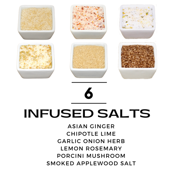 6 Gourmet Flavored Salt Sampler Set: 6 Infused Salts with Travel Pouch